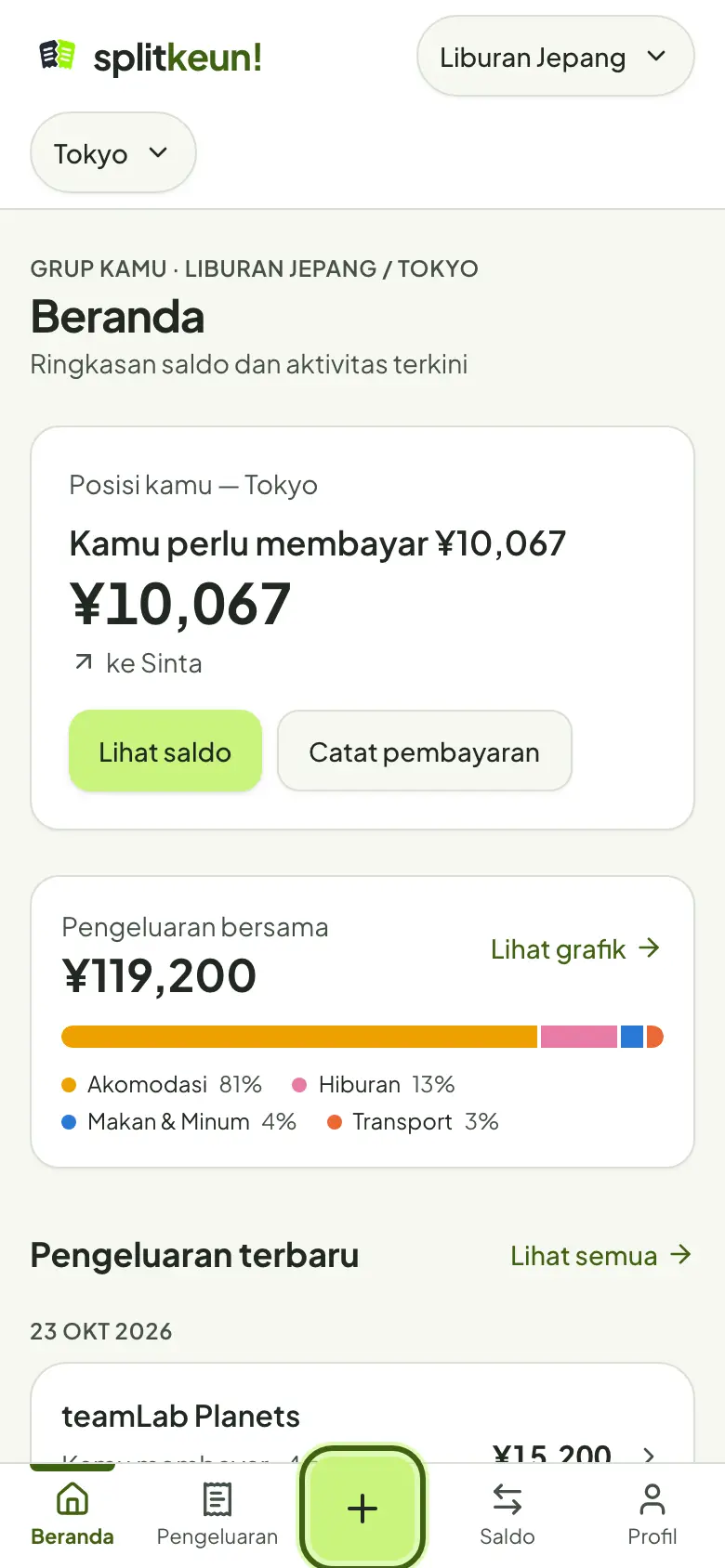 Tangkapan layar: Tambah pengeluaran