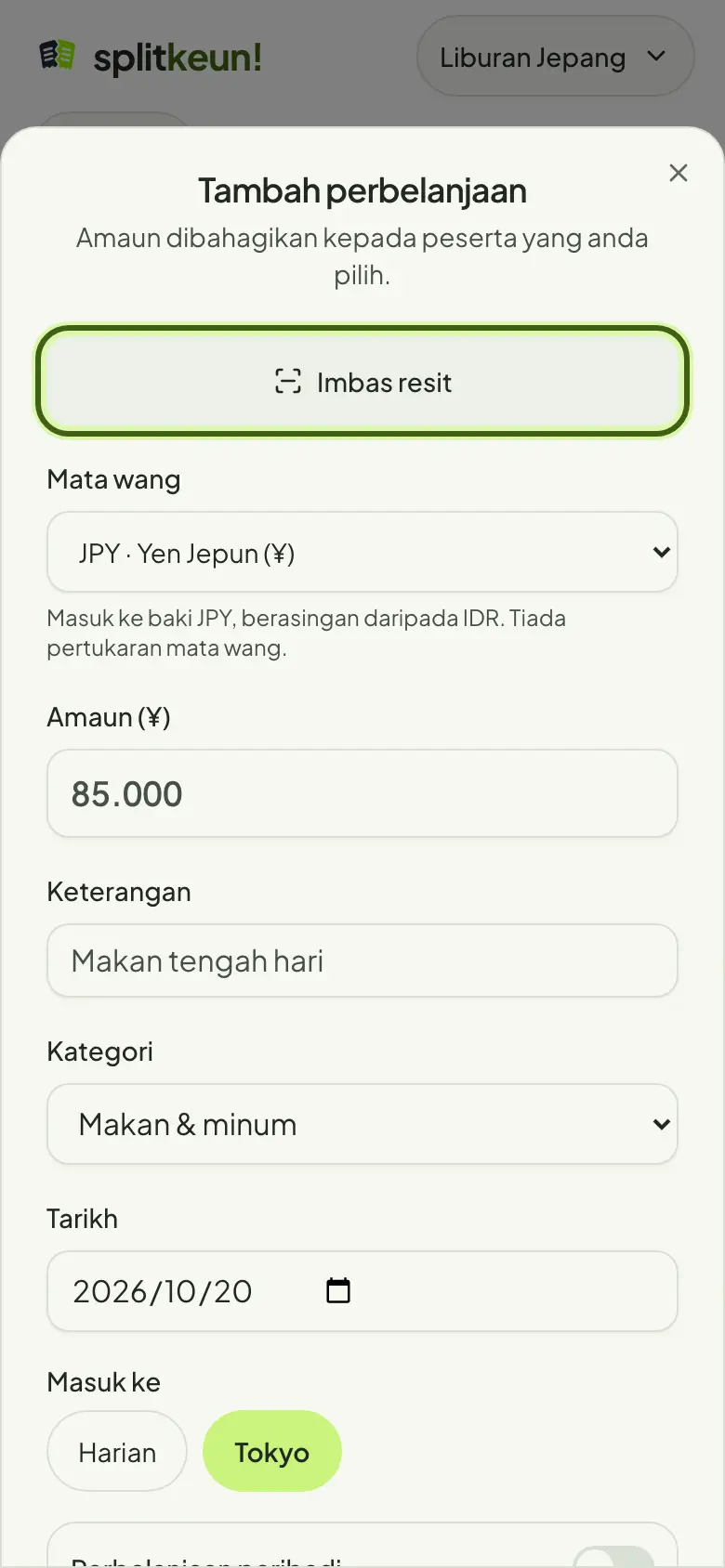 Tangkapan skrin: Imbas resit